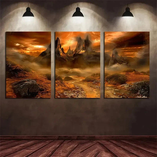 3pcs Mountain Range Black Stones Metal Print Ready to Hang Art