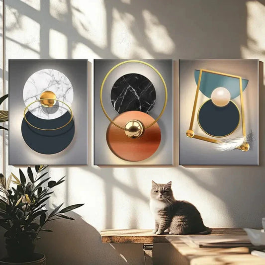 3pcs Beautiful Modern Gold Ring Blue Black White Wall Art Set Canvas Framed 40x60cm - High Quality Print 100% Australian Made Wall Canvas Ready to Hang