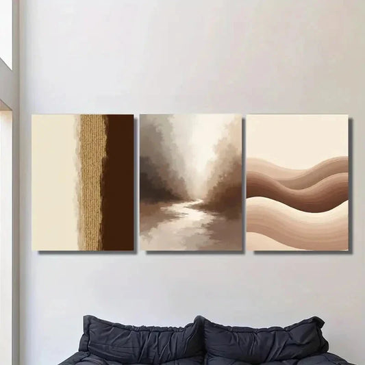 3pcs Beige, Brown & Gray Triptych Metal Print Ready to Hang Art
