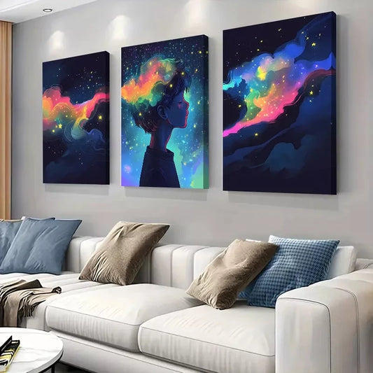 3pcsColorful Abstract Dreamy Starry Sky Wall Art Set Canvas Framed 40x60cm - High Quality Print 100% Australian Made Wall Canvas Ready to Hang