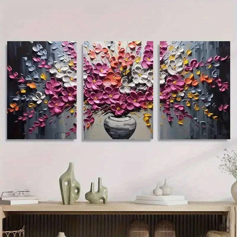 3pcs Vibrant Pink, White & Yellow Palette Metal Print Ready to Hang Art