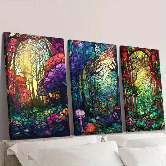 3pcs Colorful Fantasy Forest Decoration Wall Art Set Canvas Framed 40x60cm - High Quality Print 100% Australian Made Wall Canvas Ready to Hang