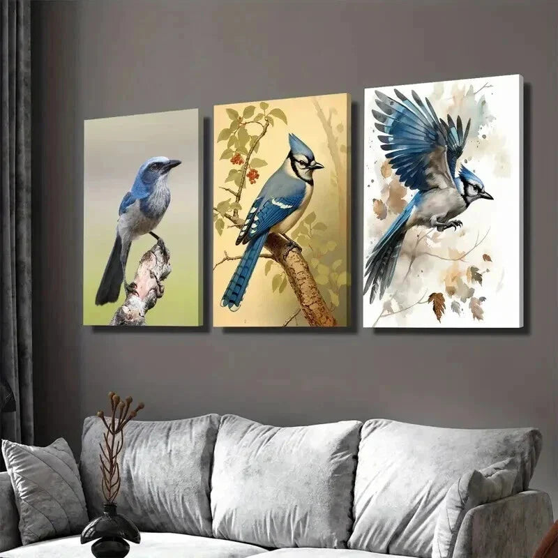 3pcs Beautiful Bird Colorful Bird Paintings Wall Art Set Canvas Framed 40x60cm - High Quality Print 100% Australian Made Wall Canvas Ready to Hang