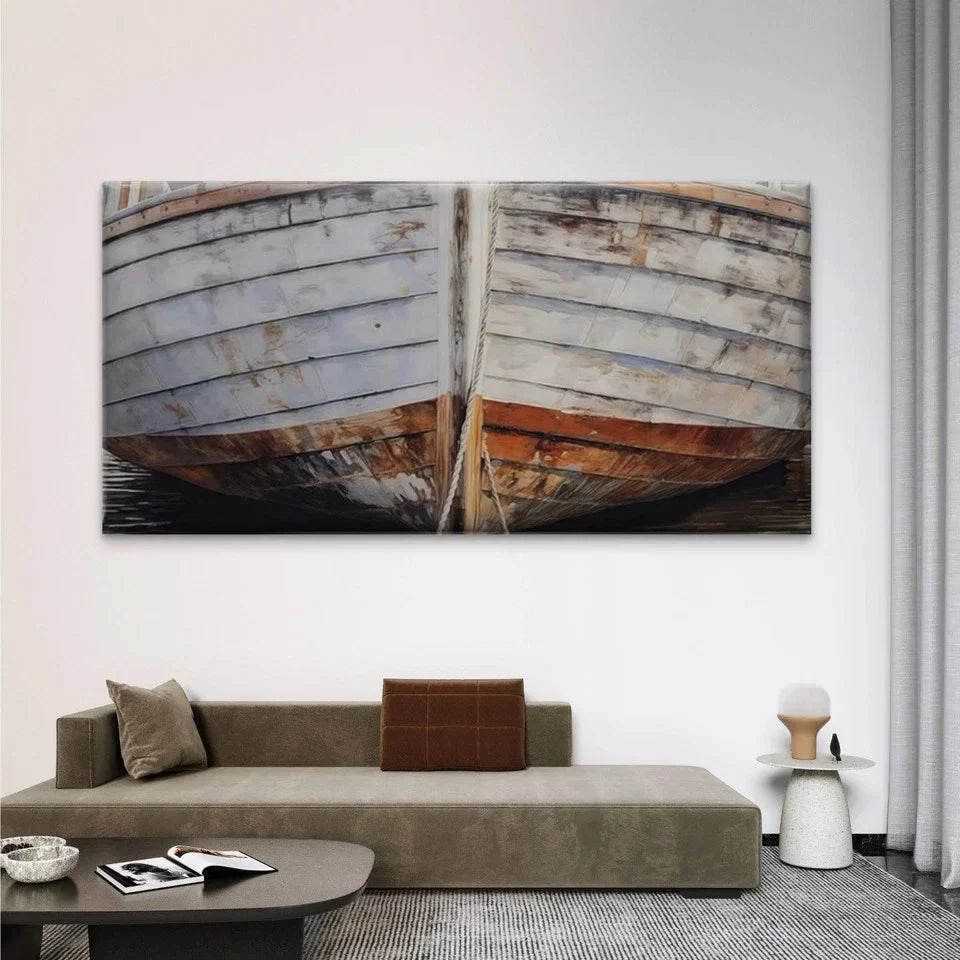 Nautical Rustic Wooden Boat Wall Art Canvas Office Home Room Framed 120x60cm