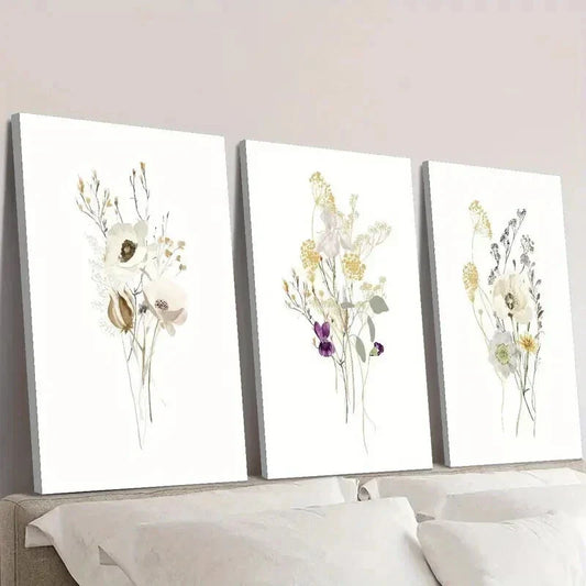 3pcs Modern Botanical Floral Watercolor Wall Art Set Canvas Framed 40x60cm - High Quality Print 100% Australian Made Wall Canvas Ready to Hang