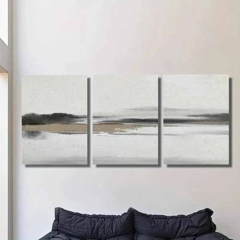 3pcs Misty Beige Landscape Painting Wall Art Set Canvas Framed 40x60cm - High Quality Print 100% Australian Made Wall Canvas Ready to Hang