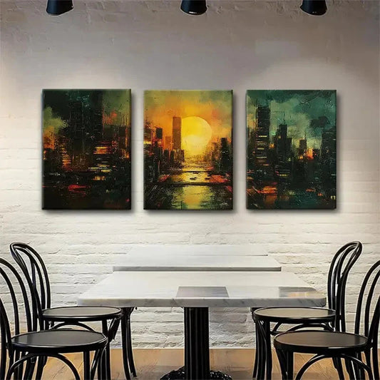 3pcs Modern Skyline with City Lights Perfect Wall Art Set Canvas Framed 40x60cm - High Quality Print 100% Australian Made Wall Canvas Ready to Hang