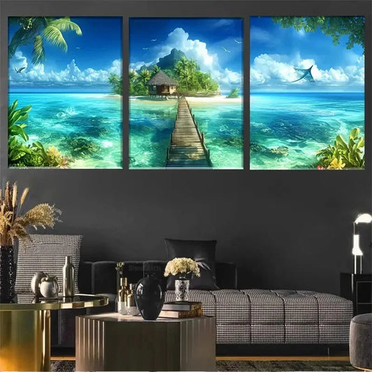 3pcs Contemporary Modern Glam Landscape Metal Print Ready to Hang Art