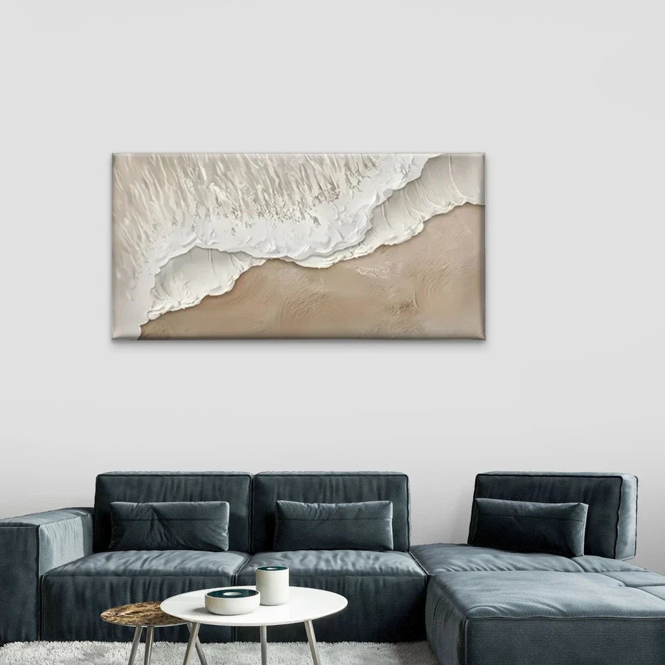 Beach Scene Waves Crashing Wall Art Canvas Office Home Room Framed 80x45cm