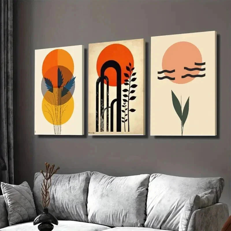 3pcs Vibrant Orange and Black Geometric Abstract Wall Art Set Canvas Framed 40x60cm - High Quality Print 100% Australian Made Wall Canvas Ready to Hang