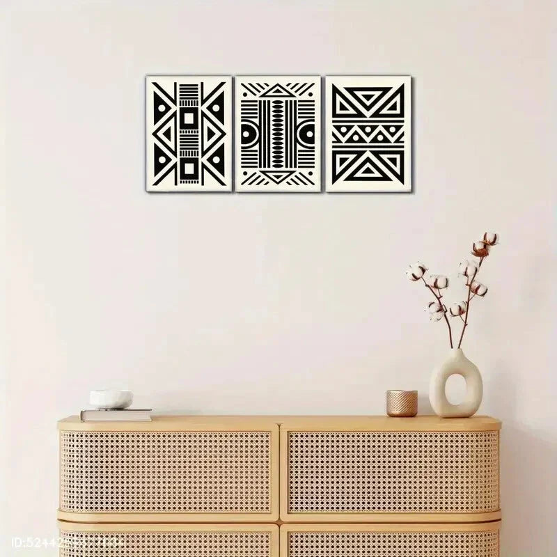 3pcs Elegant Black and White Geometric Metal Print Ready to Hang Art