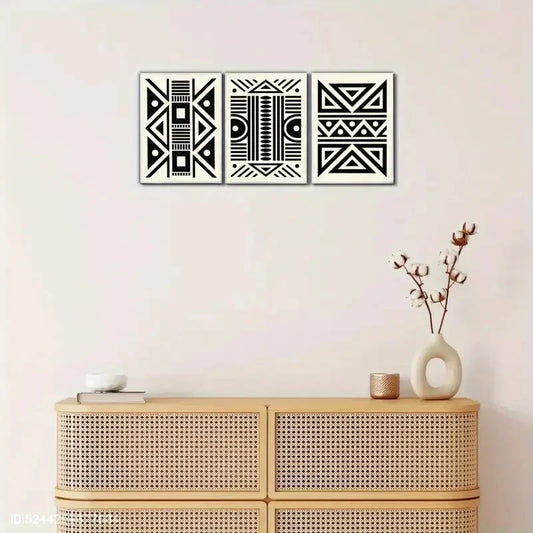 3pcs Elegant Black and White Geometric Metal Print Ready to Hang Art