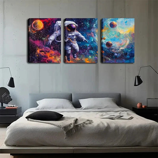 3pcs astronaut and planet minimalist style Wall Art Set Canvas Framed 40x60cm - High Quality Print 100% Australian Made Wall Canvas Ready to Hang