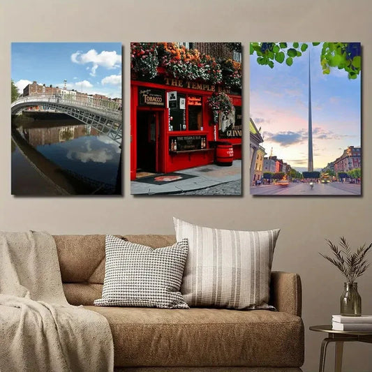 3pcs Dublin Ireland City Halfpenny Bridge Urban Metal Print Ready to Hang Art