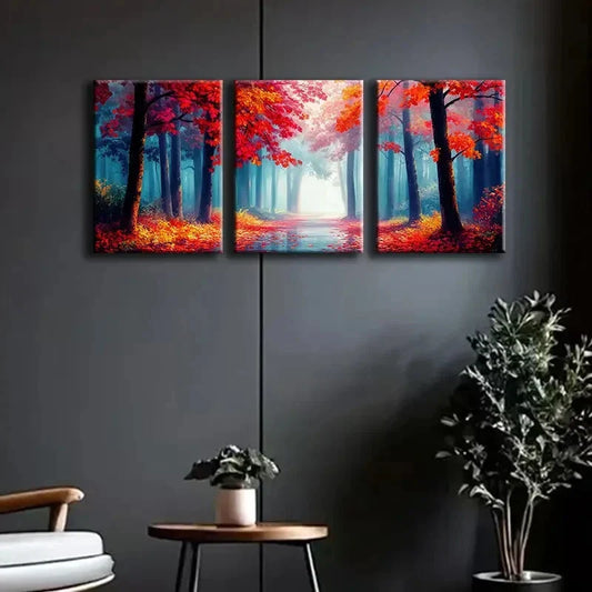 3pcs Autumn Forest Red Nature Beauty Perfect Wall Art Set Canvas Framed 40x60cm - High Quality Print 100% Australian Made Wall Canvas Ready to Hang
