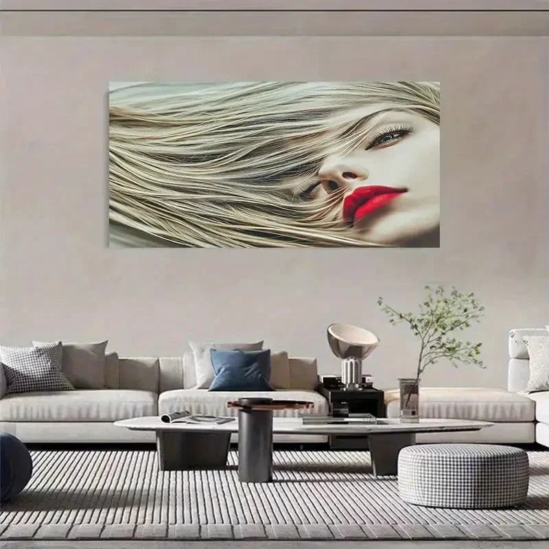 Young Woman With Flowing Hair Wall Art Canvas Office Home Room Framed 80x45cm