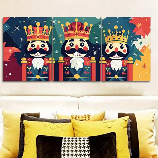 3pcs Cartoon Nutcracker Art Painting, Metal Print Ready to Hang Art