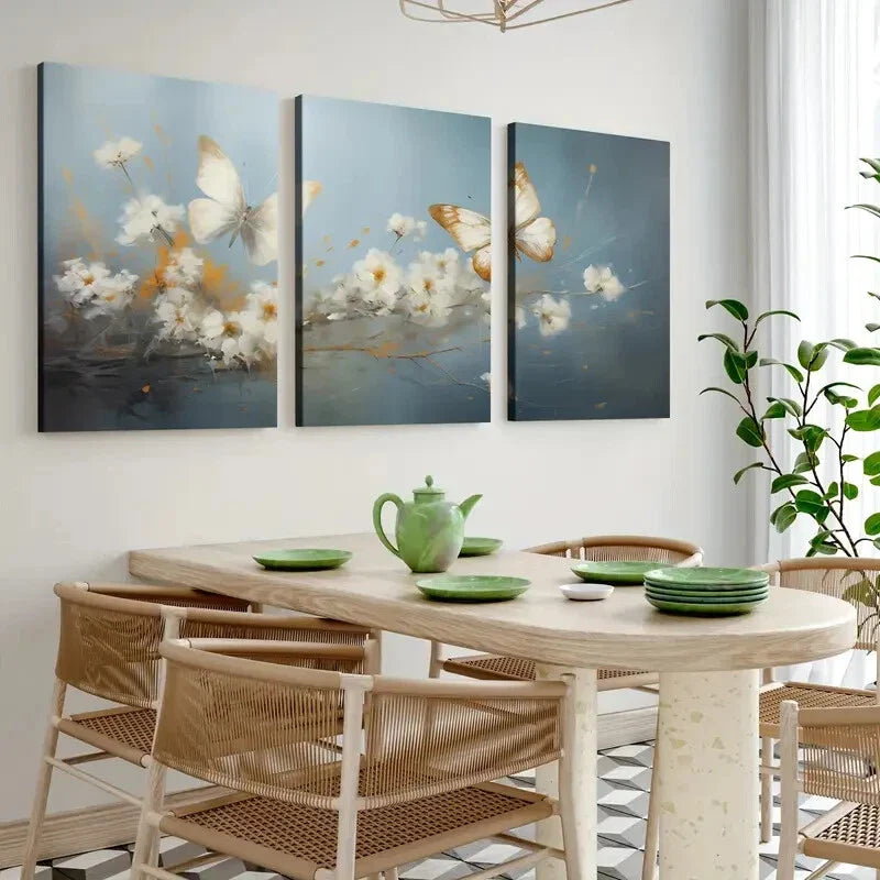 3pcs Two Butterflies Golden And Silver Wings Wall Art Set Canvas Framed 40x60cm - High Quality Print 100% Australian Made Wall Canvas Ready to Hang
