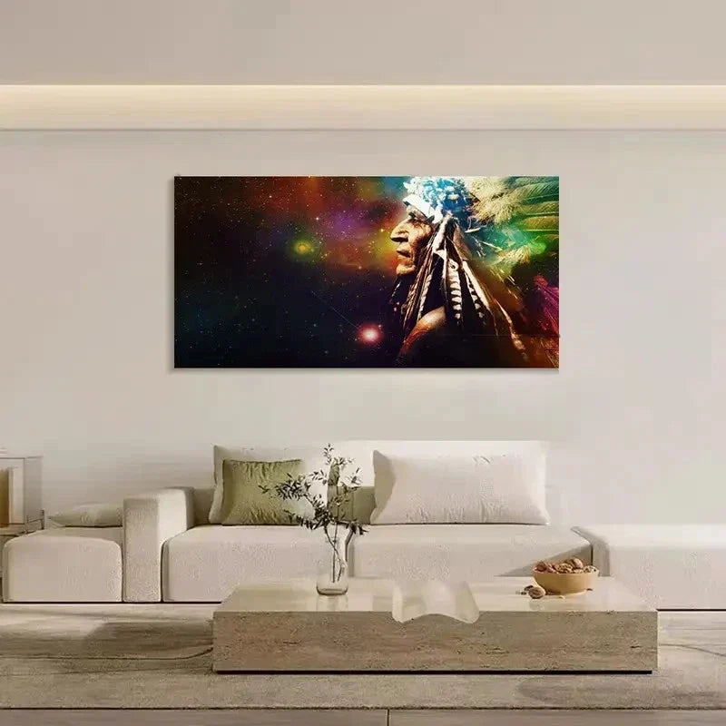 Decorative Feather Headdress Wall Art Canvas Office Home Room Framed 120x60cm