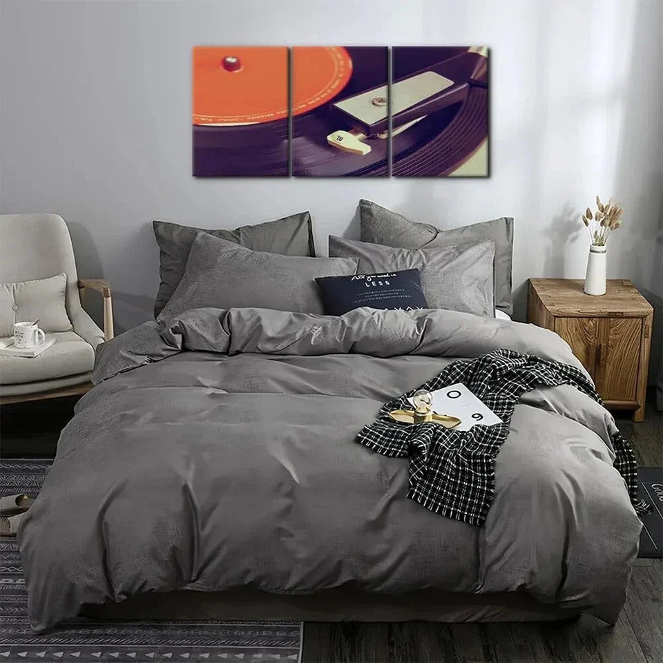 3pcs Old Record Player Retro Musical Instrument Metal Print Ready to Hang Art