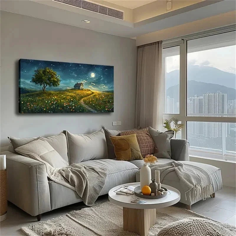 Serene Flower Field & Quaint Co Wall Art Canvas Office Home Room Framed 120x60cm