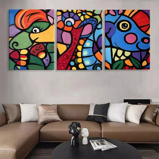 3pcs Colorful Abstract Animal Patterns Perfect Wall Art Set Canvas Framed 40x60cm - High Quality Print 100% Australian Made Wall Canvas Ready to Hang