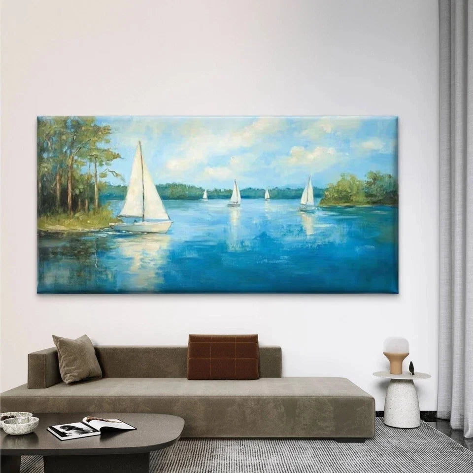 River with Reflections Wall Art Canvas Office Home Room Framed 80x45cm