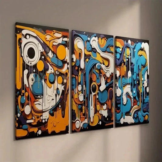 3pcs Colorful Circle Cubism Decor Wall Art Set Canvas Framed 40x60cm - High Quality Print 100% Australian Made Wall Canvas Ready to Hang