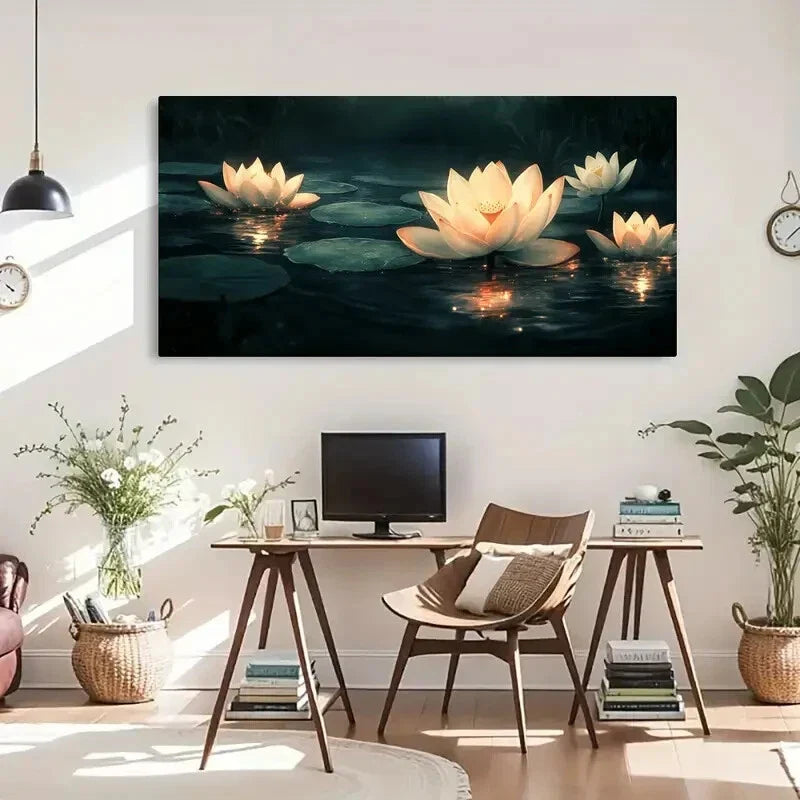 Lotus Flower Nature Beauty Wall Art Canvas Office Home Room Framed 80x45cm