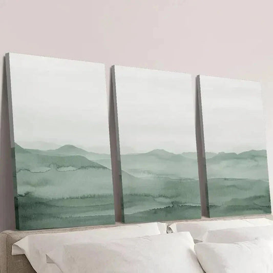 3pcs Sage Green Abstract Landscape Wall Art Set Canvas Framed 40x60cm - High Quality Print 100% Australian Made Wall Canvas Ready to Hang