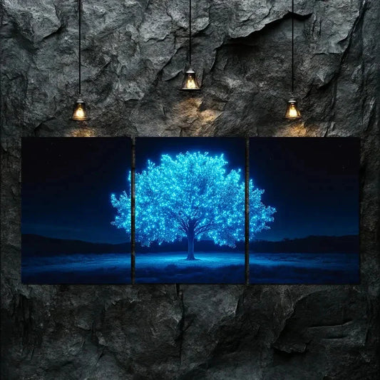 3pcs Vibrant Blue Foliage Tree Night Perfect Wall Art Set Canvas Framed 40x60cm - High Quality Print 100% Australian Made Wall Canvas Ready to Hang