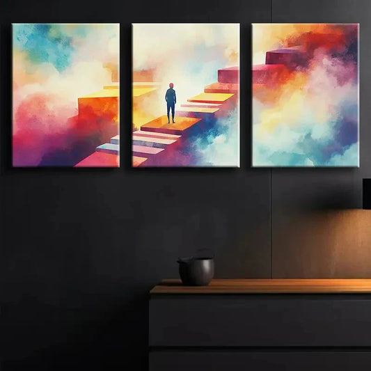 3pcs The for Man at the Top Alone Perfect Wall Art Set Canvas Framed 40x60cm - High Quality Print 100% Australian Made Wall Canvas Ready to Hang