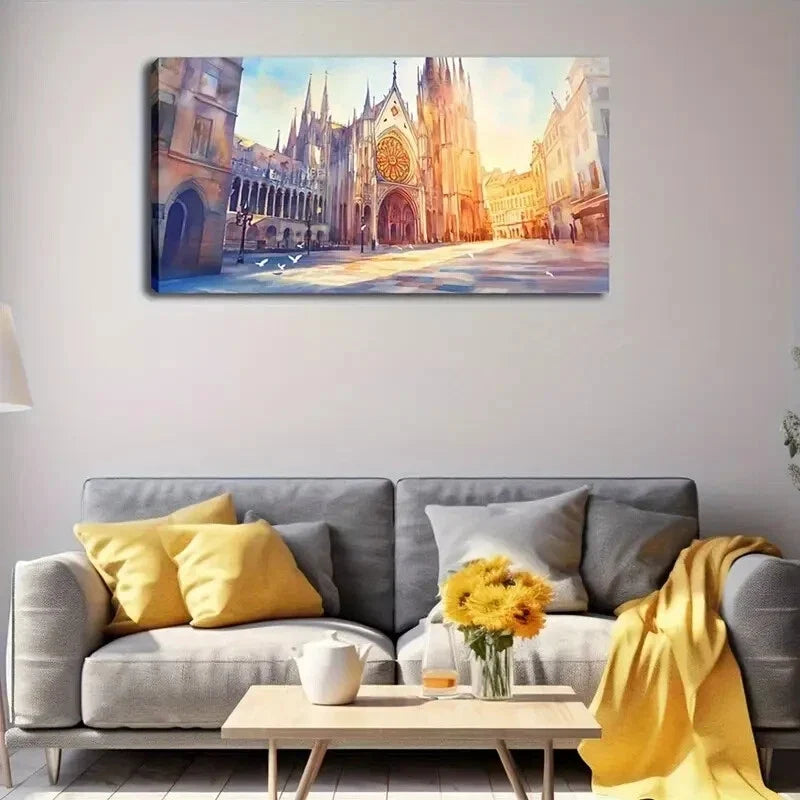 Realistic Gothic Cathedral Rose Wall Art Canvas Office Home Room Framed 80x45cm