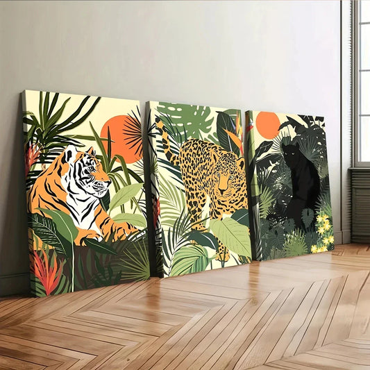 3pcs Classic Modern Jungle Animal Tiger Nature Wall Art Set Canvas Framed 40x60cm - High Quality Print 100% Australian Made Wall Canvas Ready to Hang