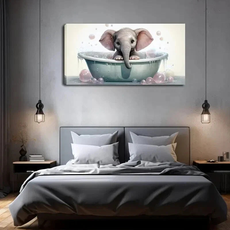 Featuring a Small Elephant Wall Art Canvas Office Home Room Framed 120x60cm