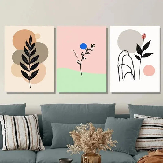 3pcs Modern Abstract Botanical 3 Minimalist Wall Art Set Canvas Framed 40x60cm - High Quality Print 100% Australian Made Wall Canvas Ready to Hang
