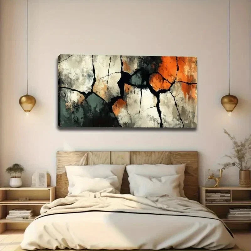 Black Cracked Design Wall Art canvas office home room framed 120x60cm