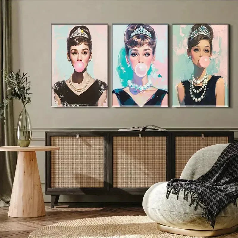 3pcs Pop - Art Bubblegum Triptych Wall Art Set Canvas Framed 40x60cm - High Quality Print 100% Australian Made Wall Canvas Ready to Hang