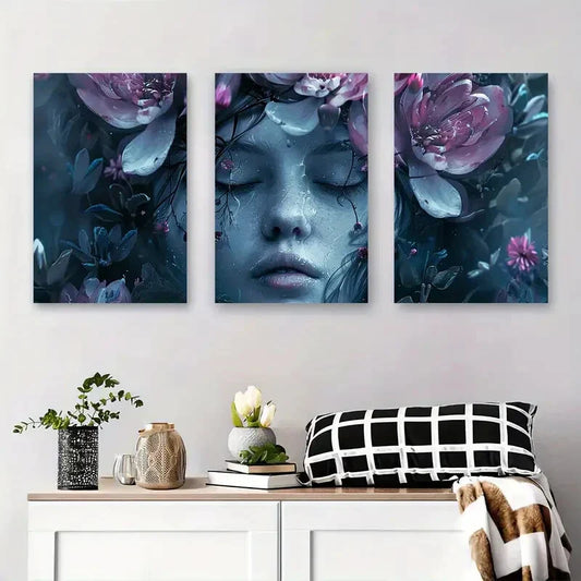 3pcs Whimsical Butterfly Portrait Butterfly Girl Metal Print Ready to Hang Art