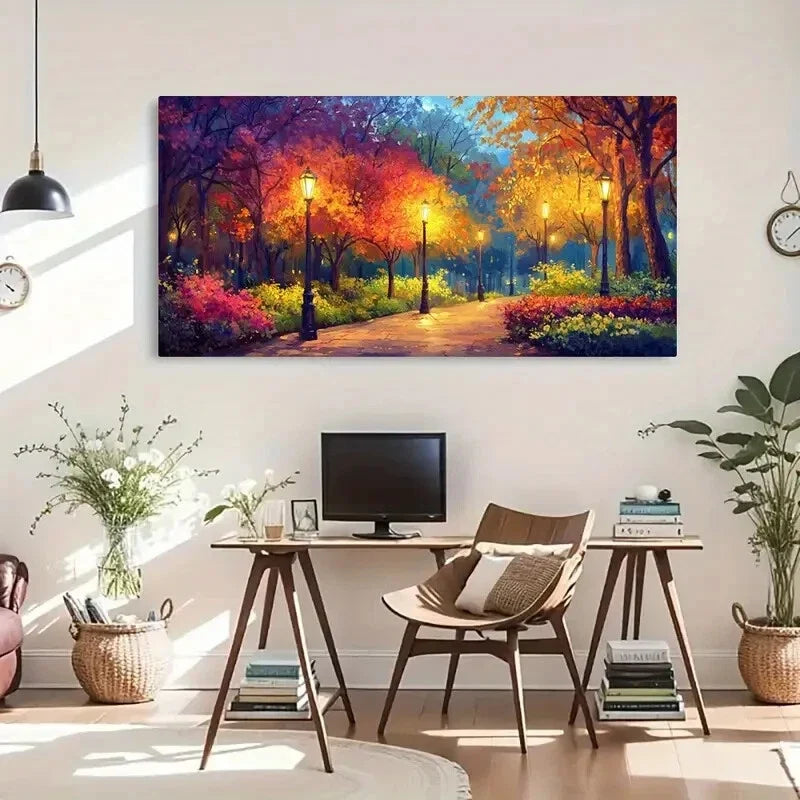 Autumn Park Colorful Leaves Wall Art Canvas Office Home Room Framed 120x60cm
