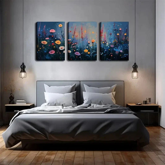 3pcs Multi-Color Flowers Bloom Night Perfect Wall Art Set Canvas Framed 40x60cm - High Quality Print 100% Australian Made Wall Canvas Ready to Hang