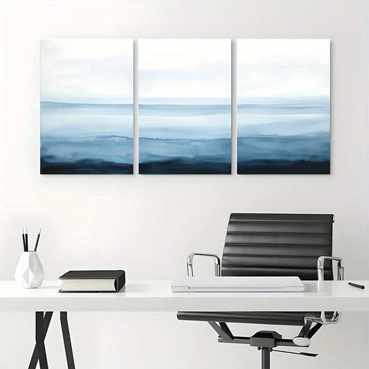3pcs Coastal Mist Blue & White Metal Print Ready to Hang Art