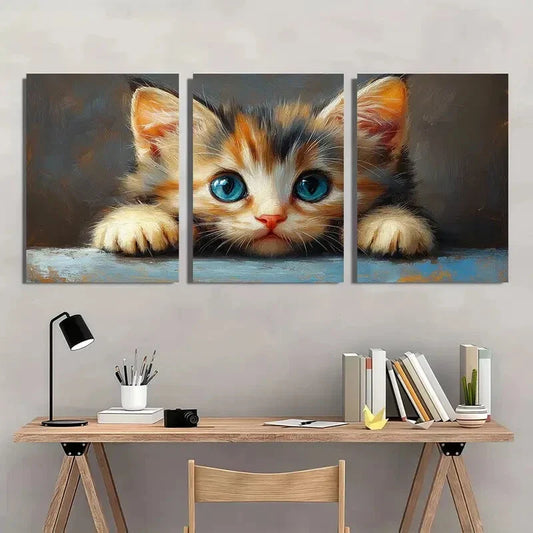 3pcs Adorable Kitten Blue-Eyed Fluffy Cats Metal Print Ready to Hang Art