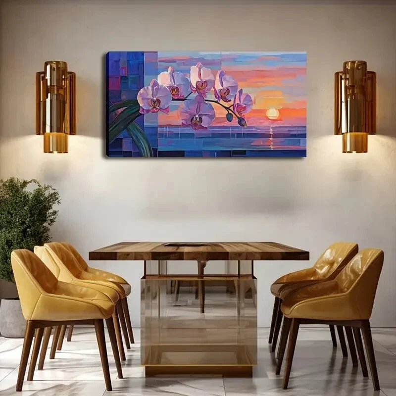 Vibrant Sunset Hues Orchid Wall Art Canvas Office Home Room Framed 120x60cm