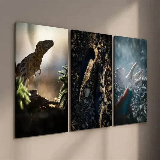 3pcs Vibrant Dinosaur & Lizard Scenes Wall Art Set Canvas Framed 40x60cm - High Quality Print 100% Australian Made Wall Canvas Ready to Hang