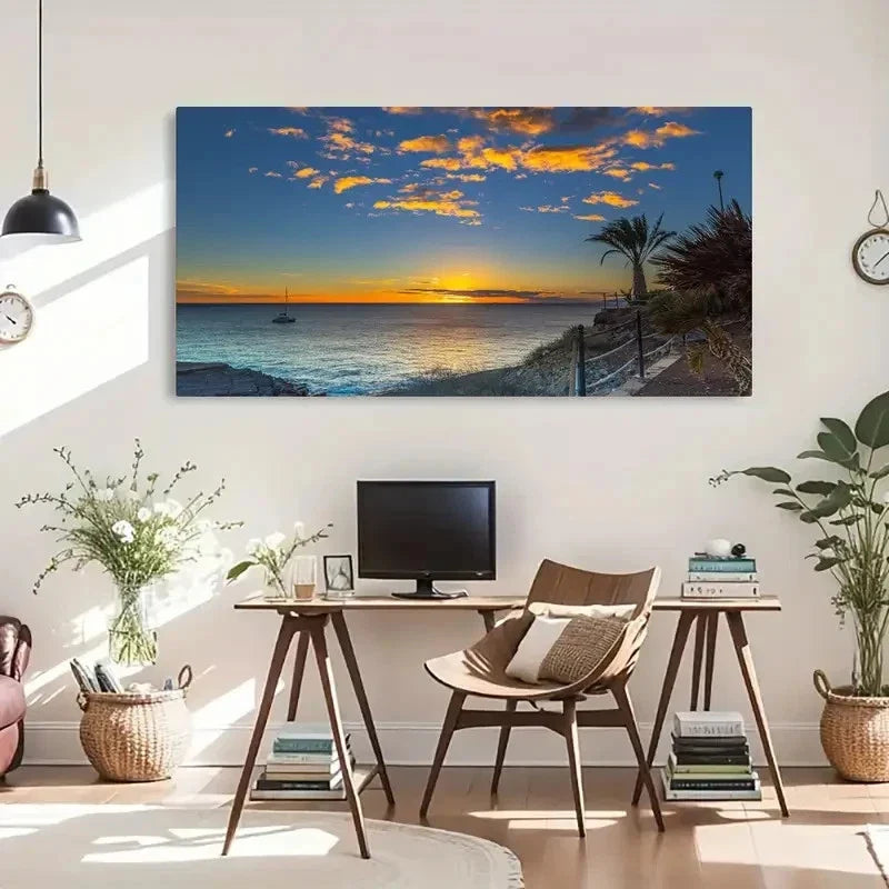 Deco Retro Style Sunset Wall Art Canvas Office Home Room Framed 120x60cm
