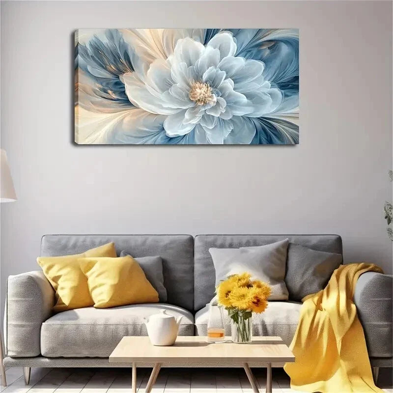Main Large Flower Light Blue Wall Art Canvas Office Home Room Framed 120x60cm
