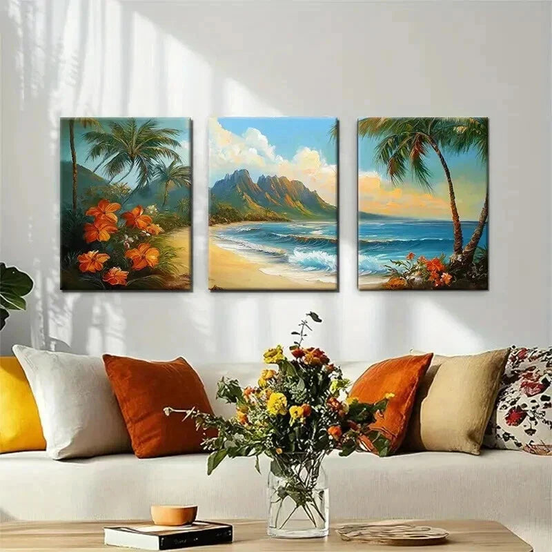 3pcs Hawaiian Paradise Beach Nature Perfect Wall Art Set Canvas Framed 40x60cm - High Quality Print 100% Australian Made Wall Canvas Ready to Hang
