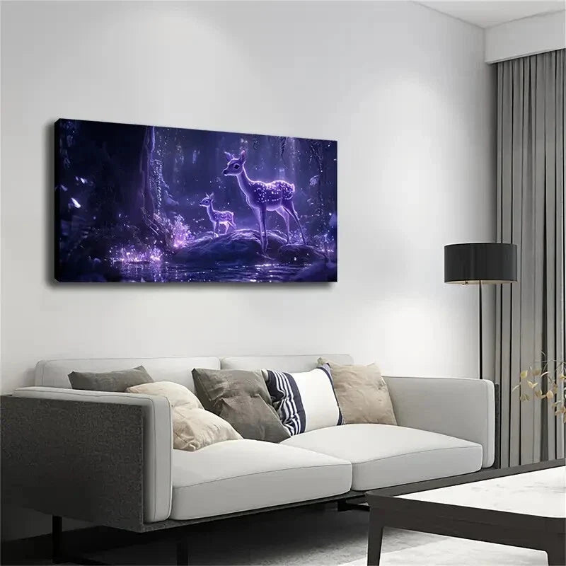 Deer Scene with Teal Foliage Wall Art Canvas Office Home Room Framed 120x60cm