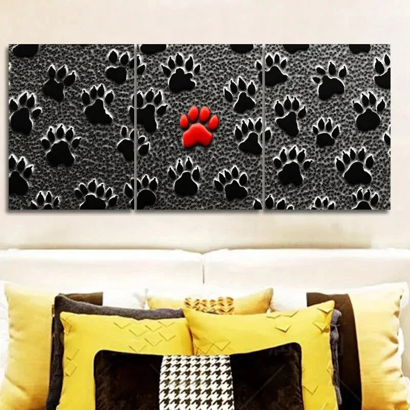 3pcs Set Black Dog Paw Prints Metal Print Ready to Hang Art